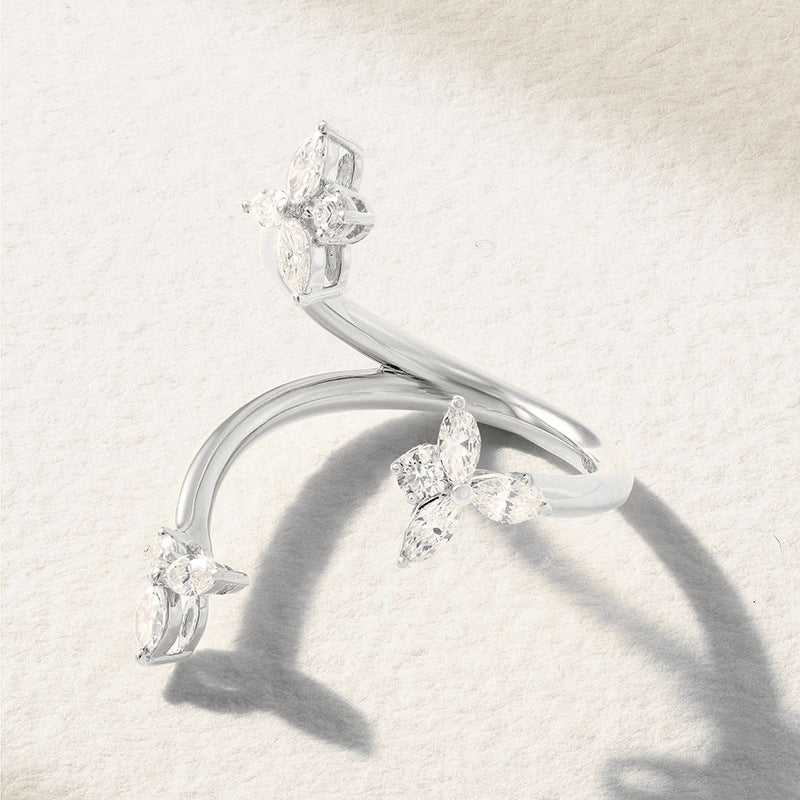 “Petal Glow” S925 Sterling Silver Open Adjustable Flower Zircon Ring