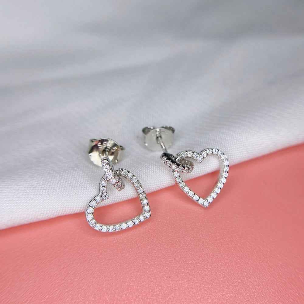 Lovette Halo S925 Sterling Silver Pavé Heart Stud Earrings