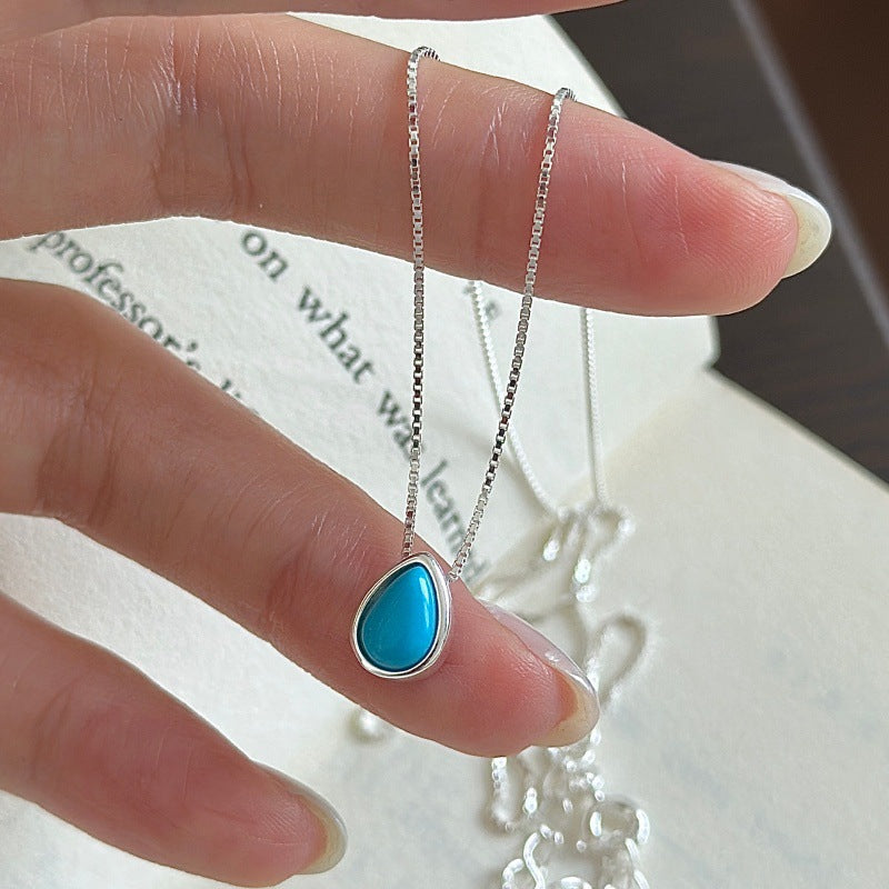 “Crimson Drop” S925 Sterling Silver Minimalist Teardrop Necklace