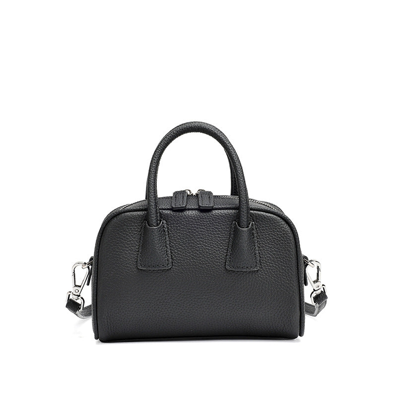 Women's Pebbled Cowhide Mini Boston Bag with Adjustable Strap
