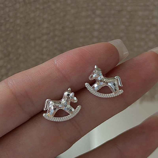 S925 Sterling Silver Vintage Pony Earrings CNC Textured Design
