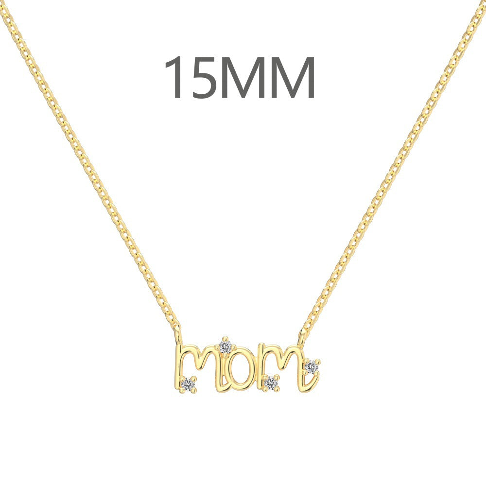 MOM S925 Sterling Silver Letter Necklace with Zircon Accents