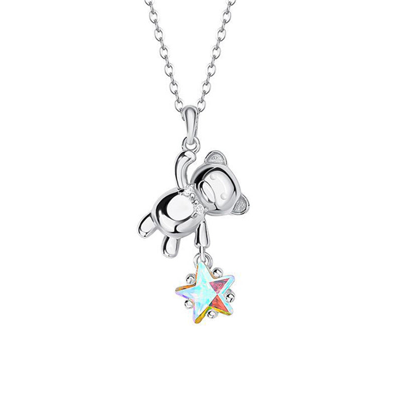 “Bear & Star” S925 Sterling Silver Cute Bear Pendant Necklace