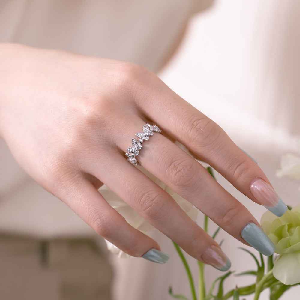 925 Sterling Silver Pavé Butterfly Ring – Butterfly Gleam