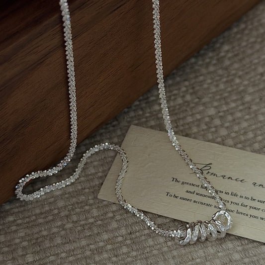 S925 Sterling Silver Shimmer Loop Necklace Dainty Chain Mini Loop Charm Minimalist Jewelry