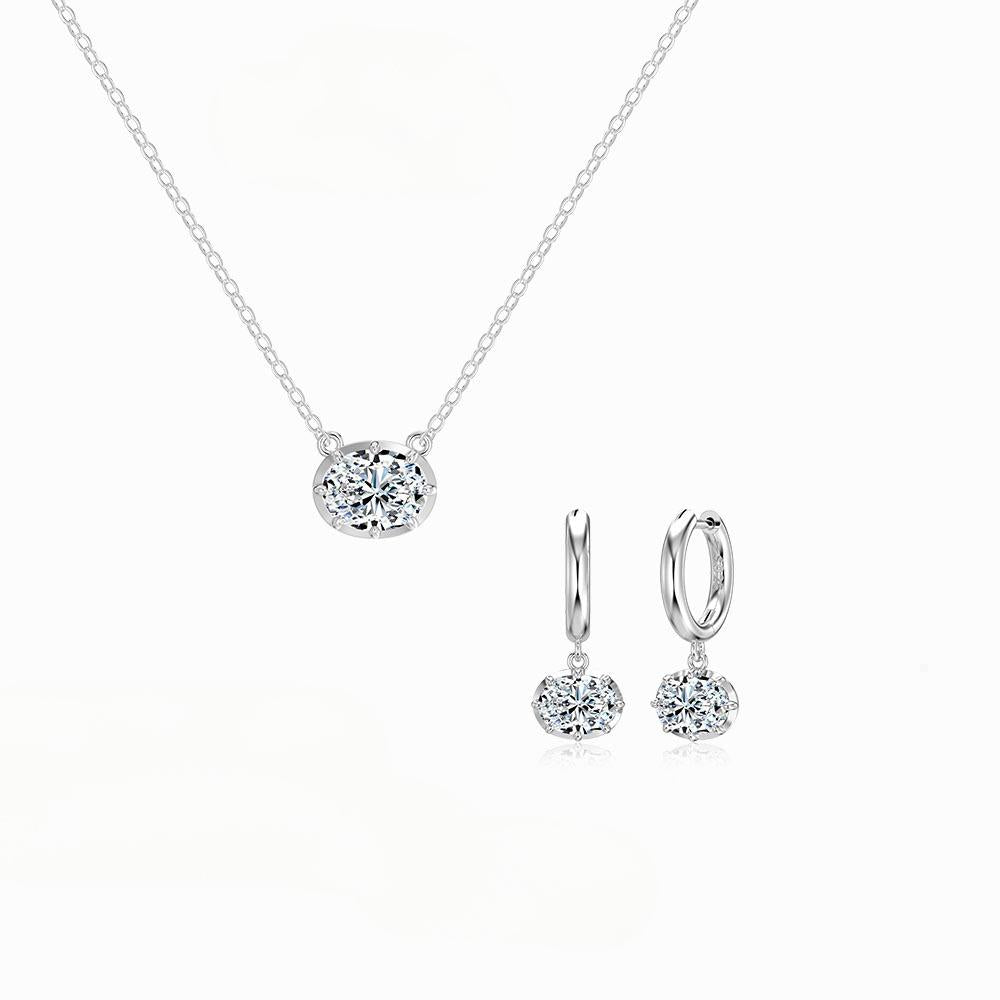 “Oval Brilliance” S925 Sterling Silver Oval Necklace and Earrings Set