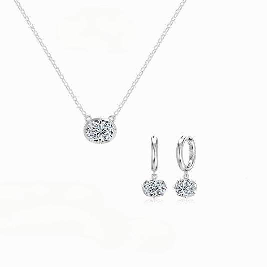 “Oval Brilliance” S925 Sterling Silver Oval Necklace and Earrings Set
