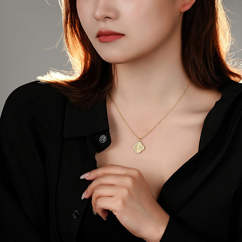 “Clover Eclat” S925 Sterling Silver Zircon Four-Leaf Clover Necklace