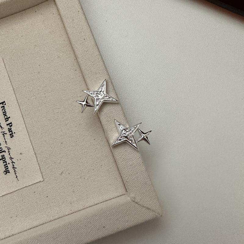 S925 Sterling Silver Twinkle Star Stud Earrings Double Star Celestial Design
