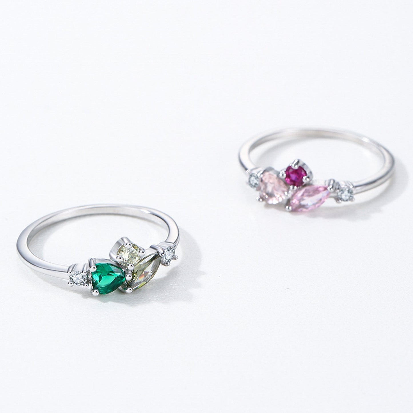 Forest Prism Multi Color Zircon Ring 925 Sterling Silver
