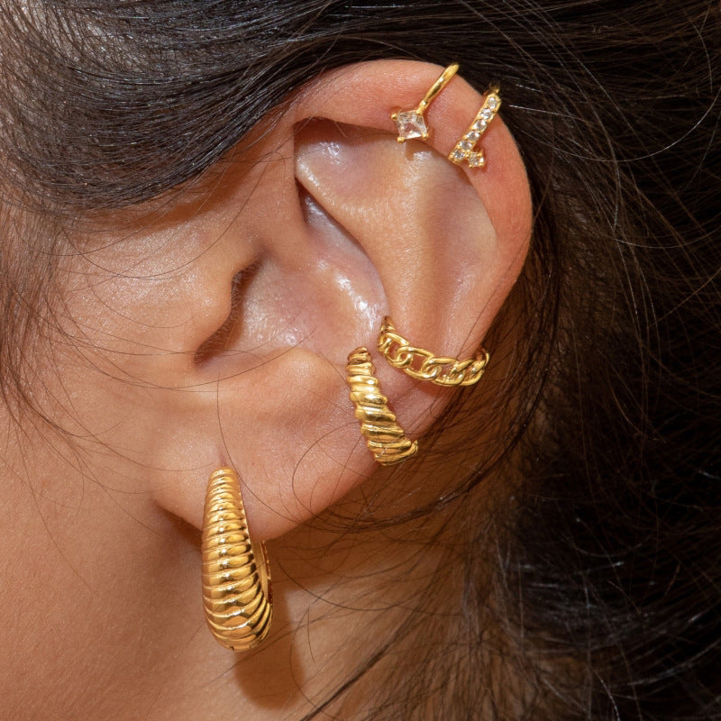 “Twist Heritage” S925 Sterling Silver Textured U-Shaped Hoop Earrings