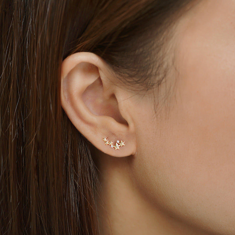 “Starlit Glow” S925 Sterling Silver Sparkling Star Stud Earrings