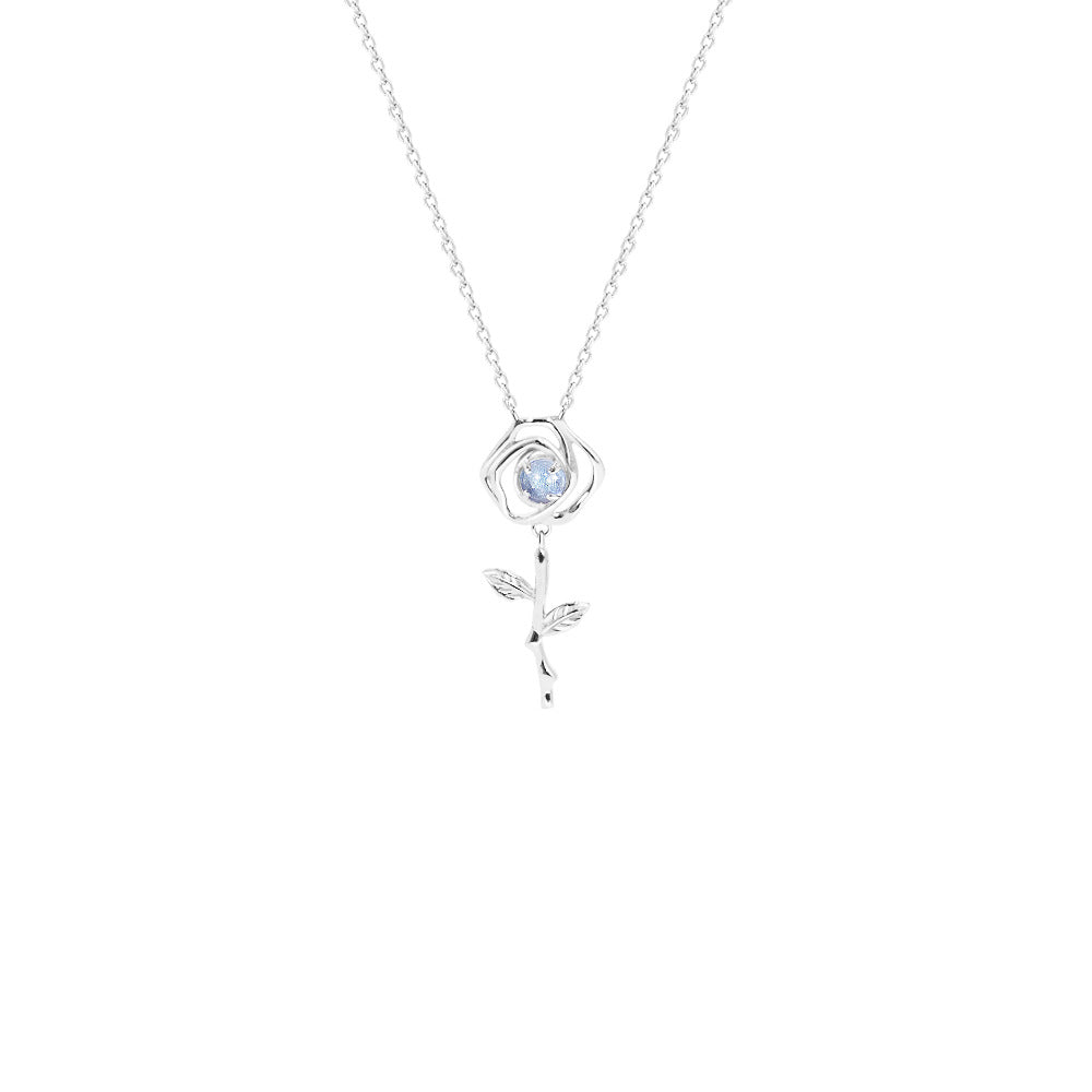 Ethereal Rose Iridescent Crystal Rose Necklace 925 Sterling Silver
