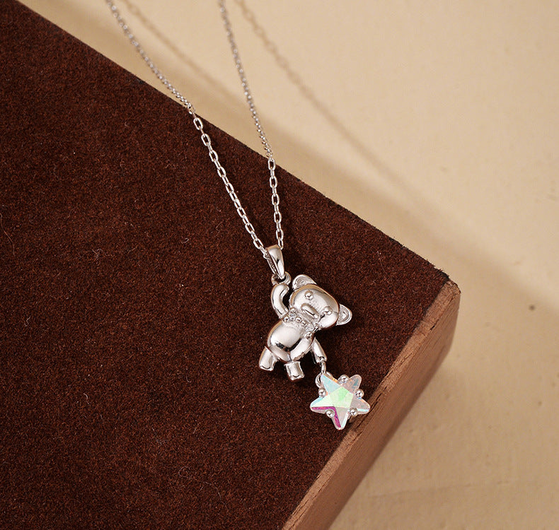 “Bear & Star” S925 Sterling Silver Cute Bear Pendant Necklace