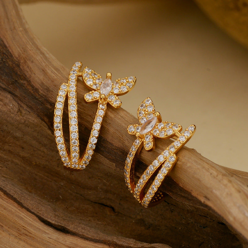 “Butterfly Eclat” S925 Sterling Silver Zircon Butterfly Stud Earrings