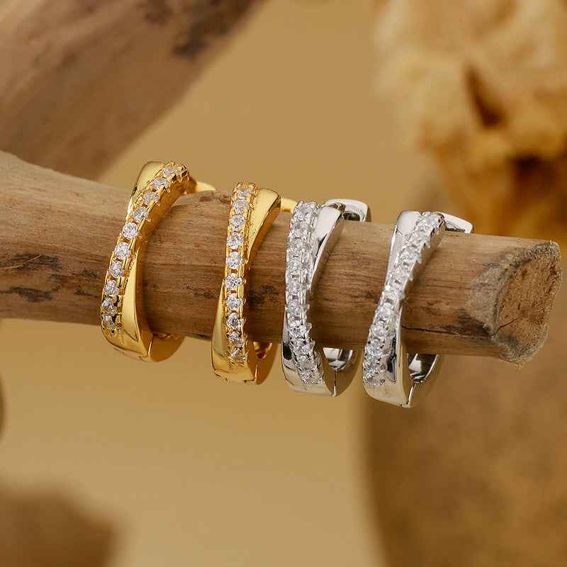 925 Sterling Silver Pavé Crossover Huggie Earrings – Luxe Curve