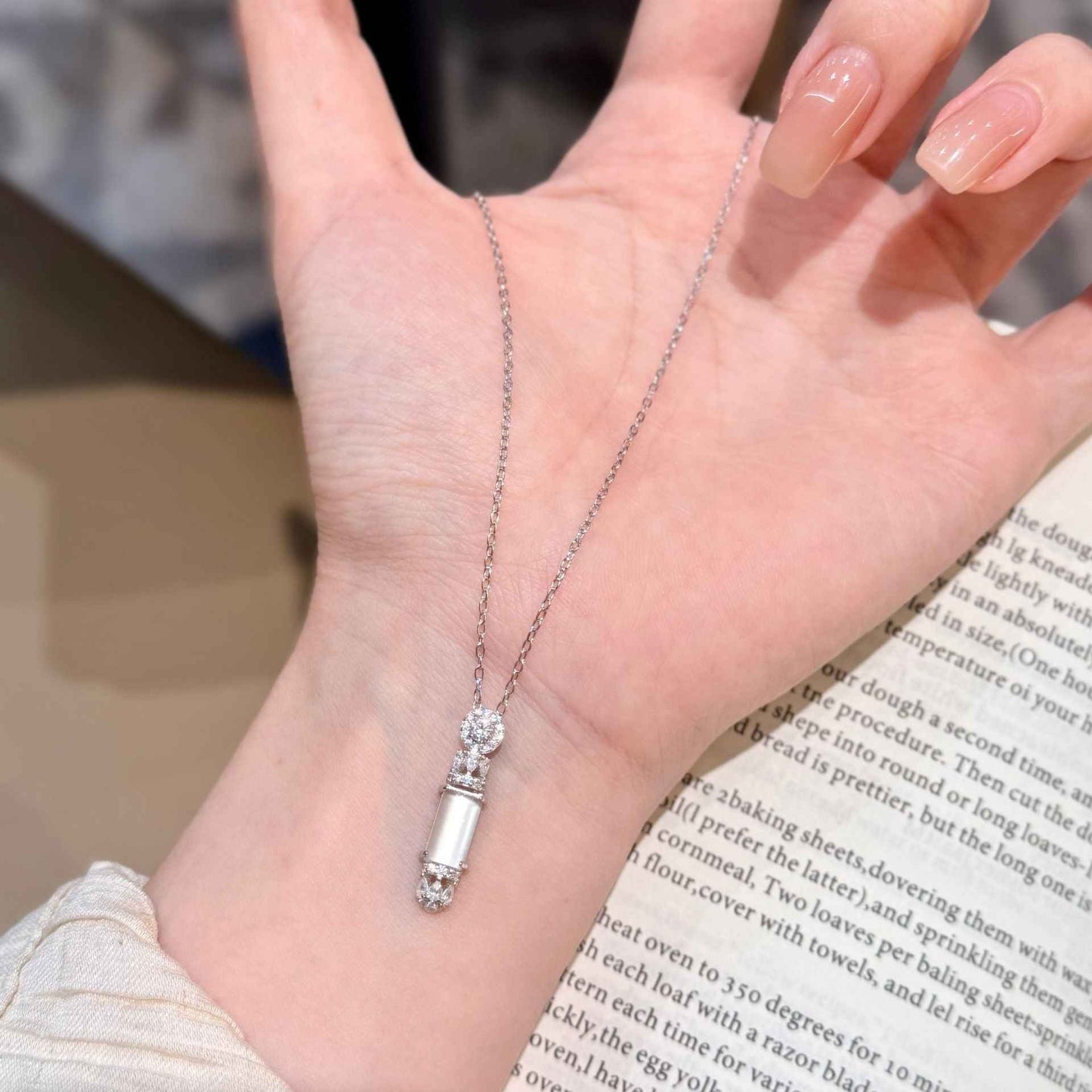 Jade Whisper S925 Silver Natural Shui Mo Jade Fortune Column Necklace