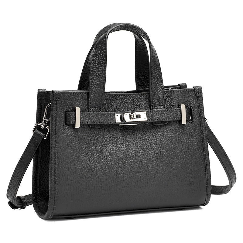 Women's Pebbled Cowhide Kelly Bag with Metal Turn-Lock