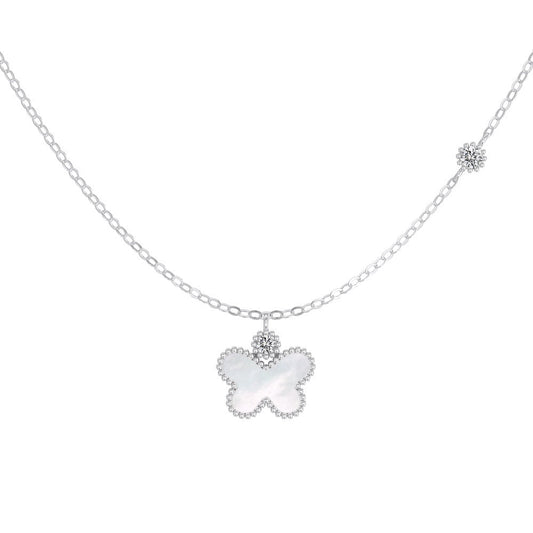 Butterfly Gleam Mother of Pearl Butterfly Pendant Necklace with Zircon Details, S925 Sterling Silver