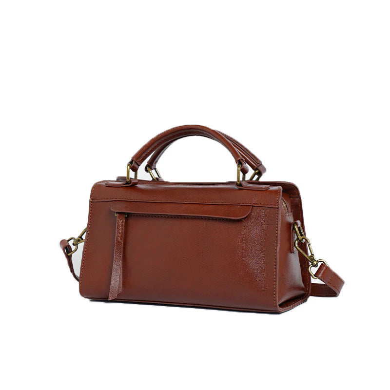Women's Oil-Waxed Cowhide Doctor-Style Boston Bag