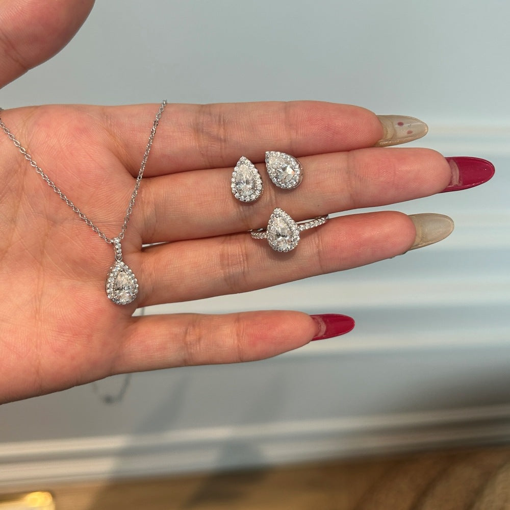 925 Sterling Silver Moissanite Tear Drop Jewelry Set – Lumière Drop