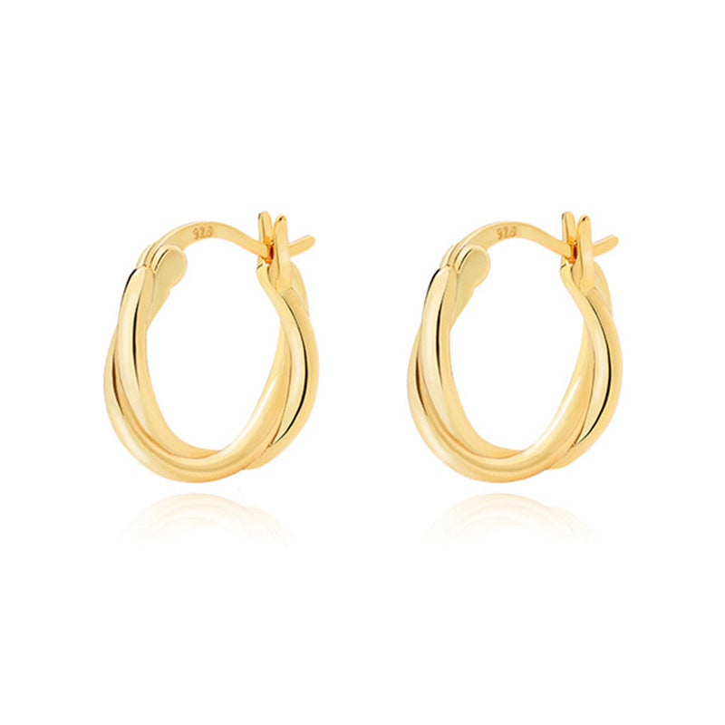 “Twisted Dimension” S925 Sterling Silver Double-Layer Twist Hoop Earrings