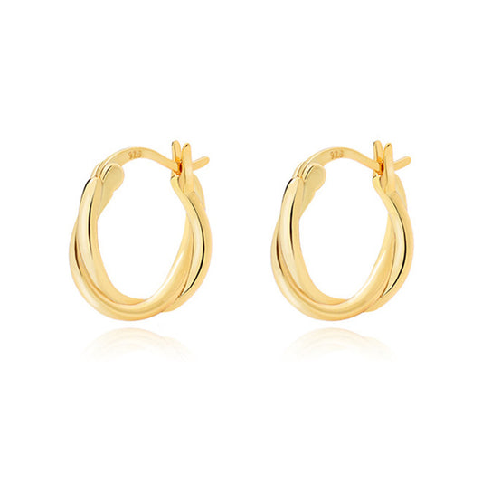 “Twisted Dimension” S925 Sterling Silver Double-Layer Twist Hoop Earrings