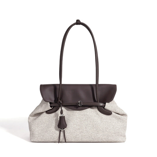Women's Canvas Tote Bag with Genuine Leather Flap