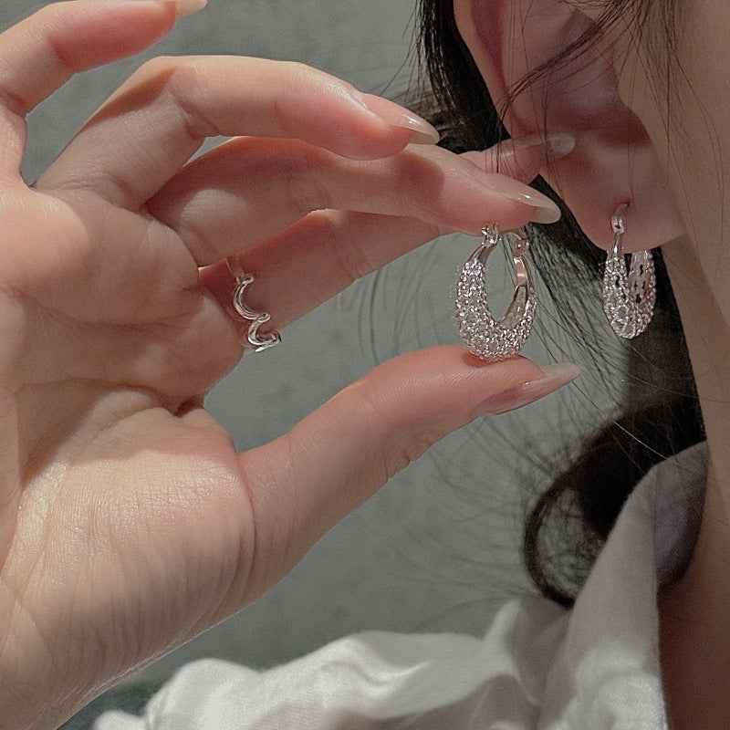 Silver Weave Textured Hoop Earrings, S925 Sterling Silver Jewelry