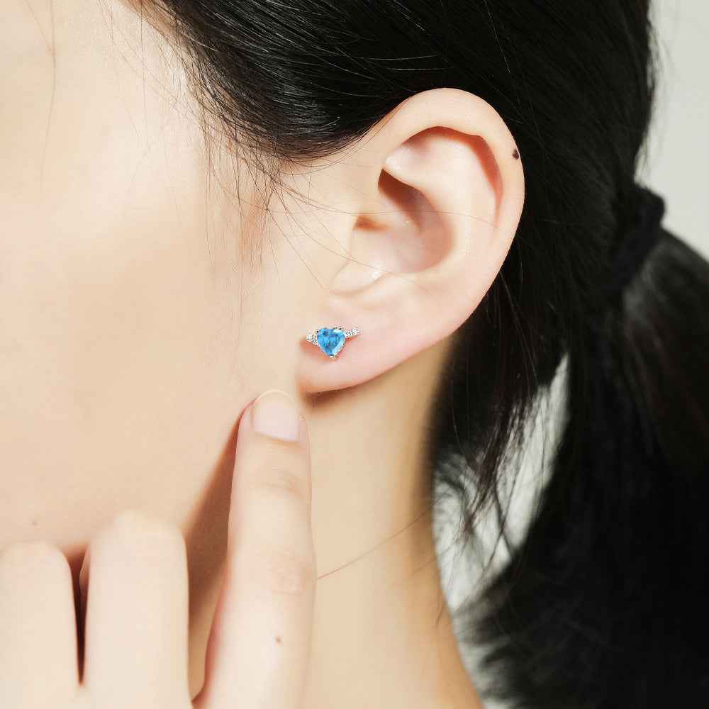 925 Sterling Silver Ocean Heart Aquamarine Zircon Jewelry Set Necklace Ring Earrings