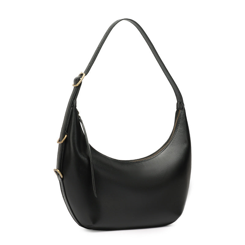 Women's Oil-Waxed Cowhide Semi-Circle Top Handle Bag