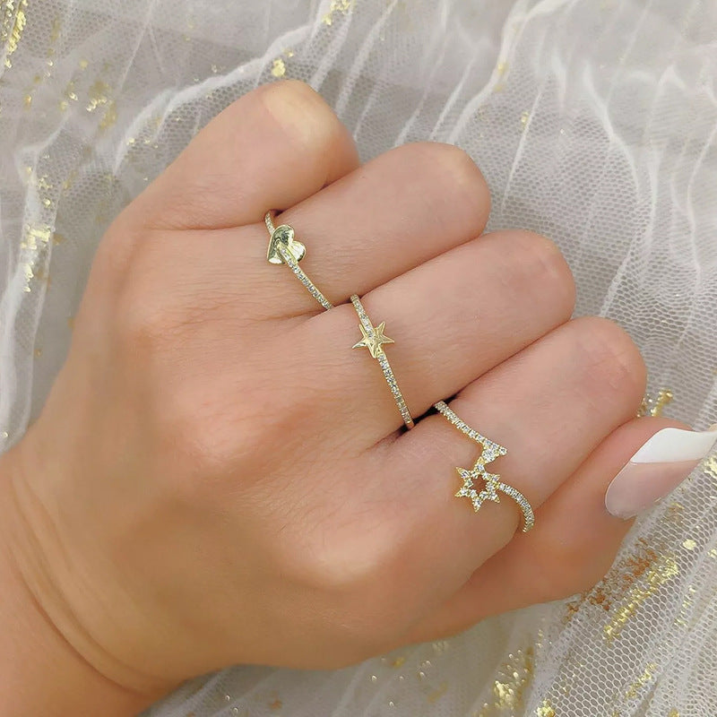 “Heartline” S925 Sterling Silver Open Adjustable Zircon Heart Ring