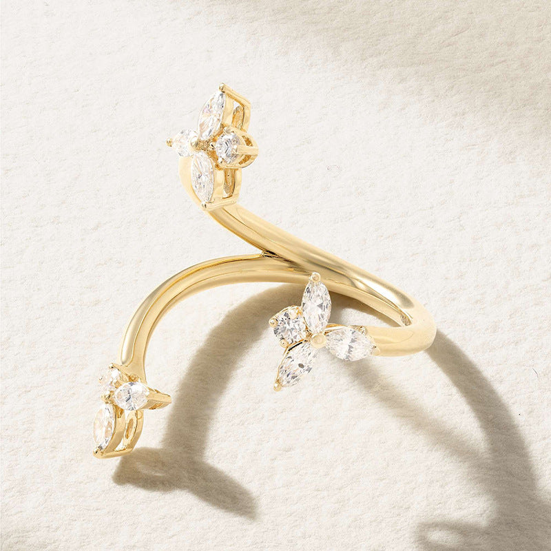 “Petal Glow” S925 Sterling Silver Open Adjustable Flower Zircon Ring