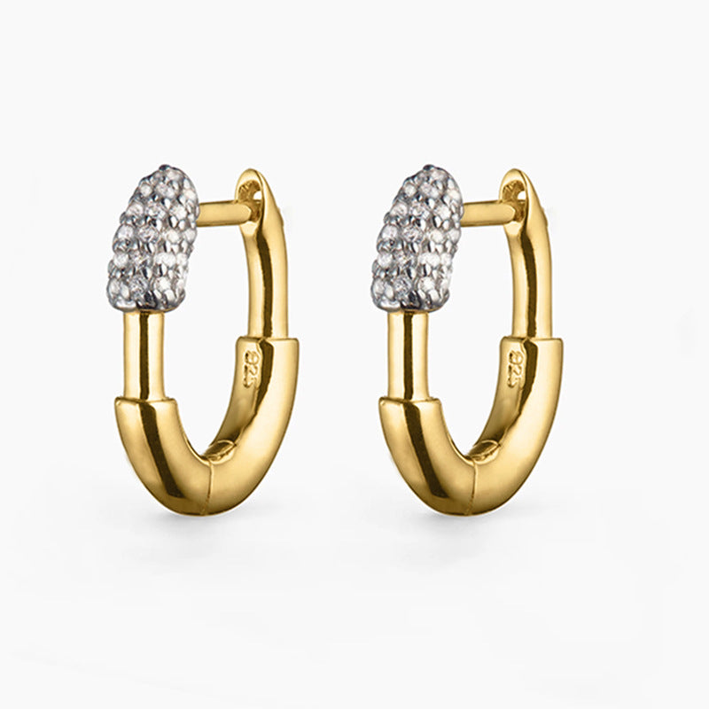 “U-Shape Stardust” S925 Sterling Silver U-Shaped Huggie Hoop Earrings with Sparkling Accents