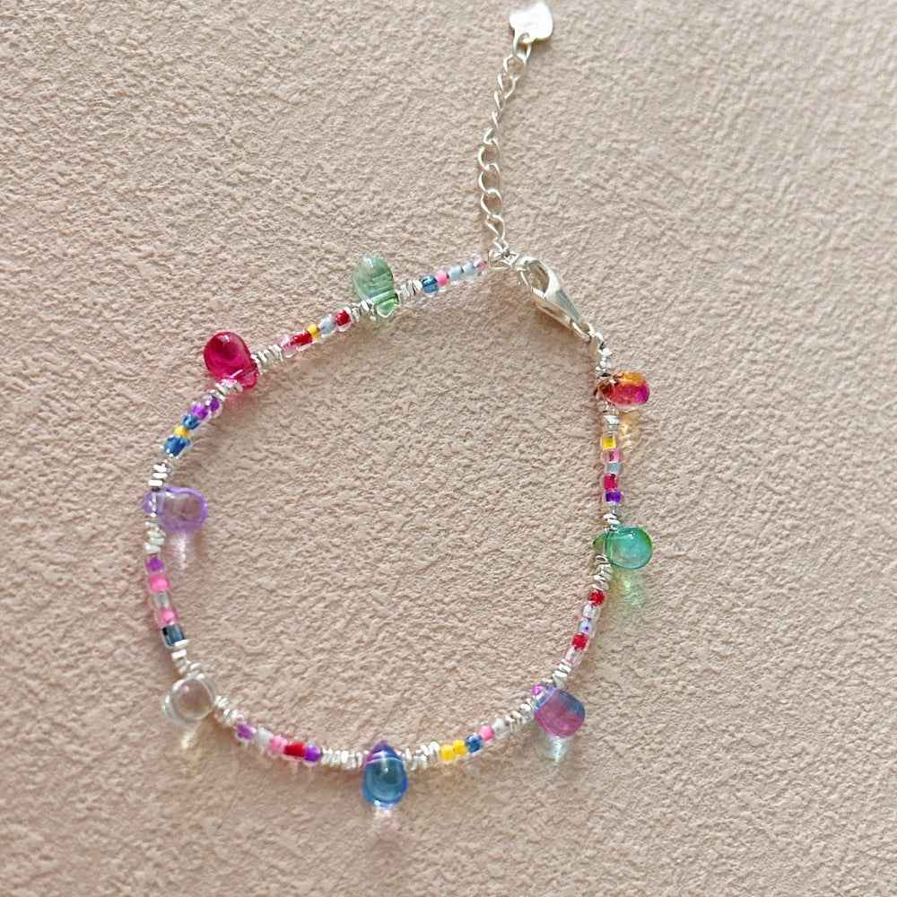 Boho Prism Drops Colorful Beaded Charm Bracelet in S925 Sterling Silver