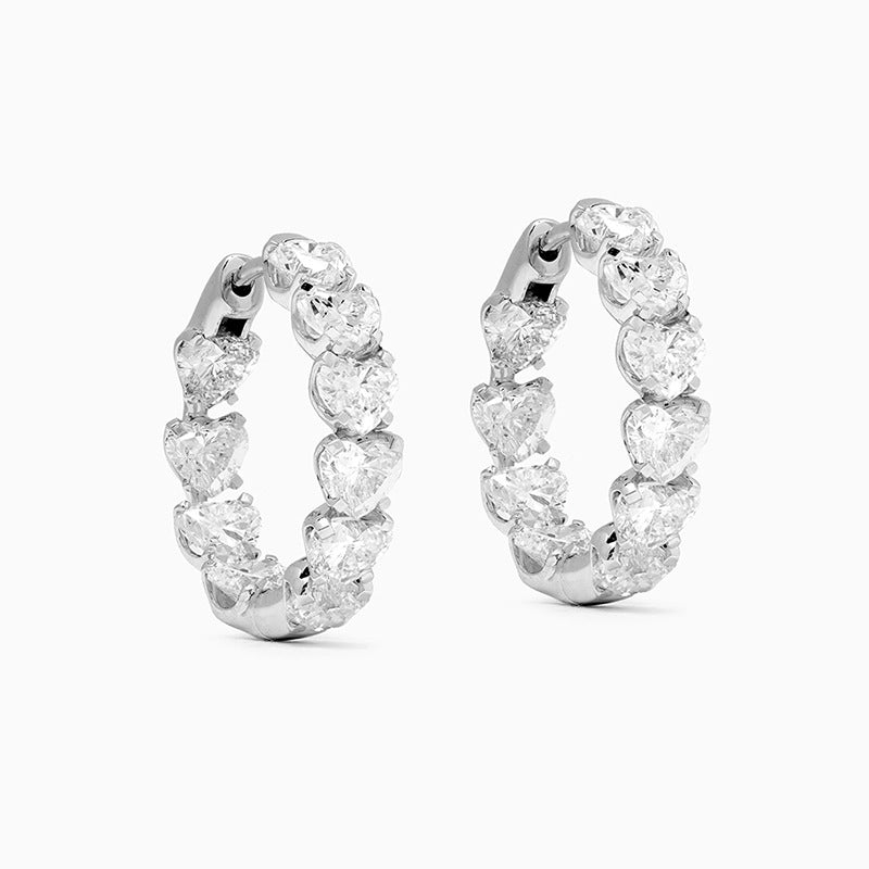 “Heartfall Spark” S925 Sterling Silver Heart Zircon Hoop Earrings