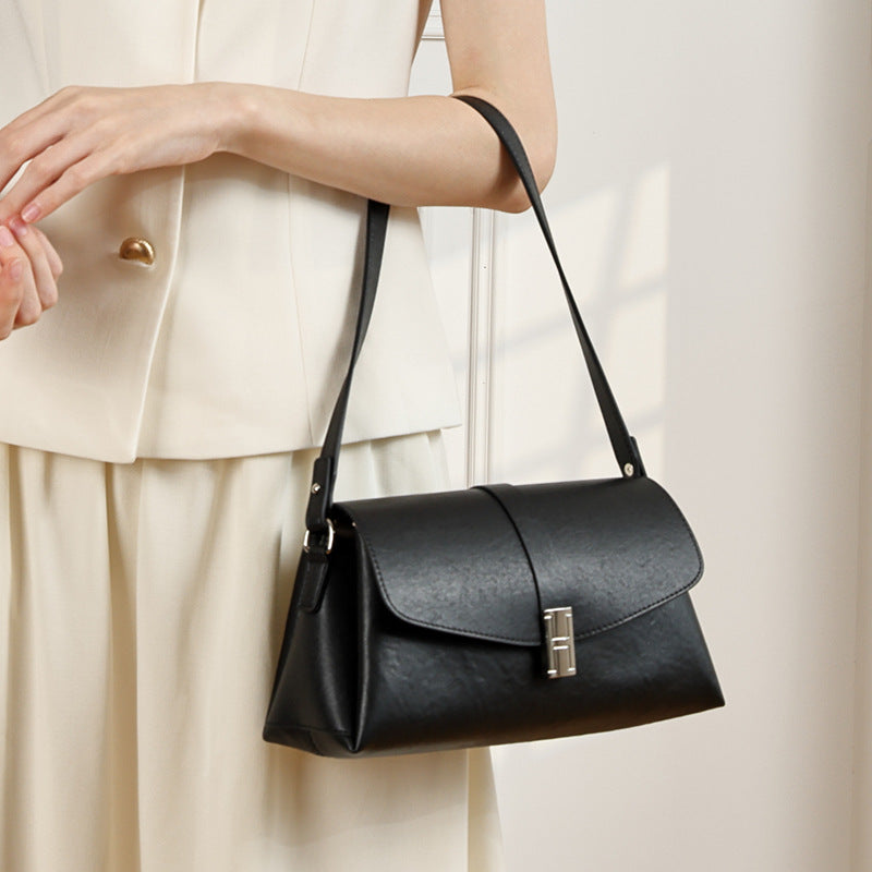Women's Full-Grain Cowhide H-Buckle Flap Shoulder Bag