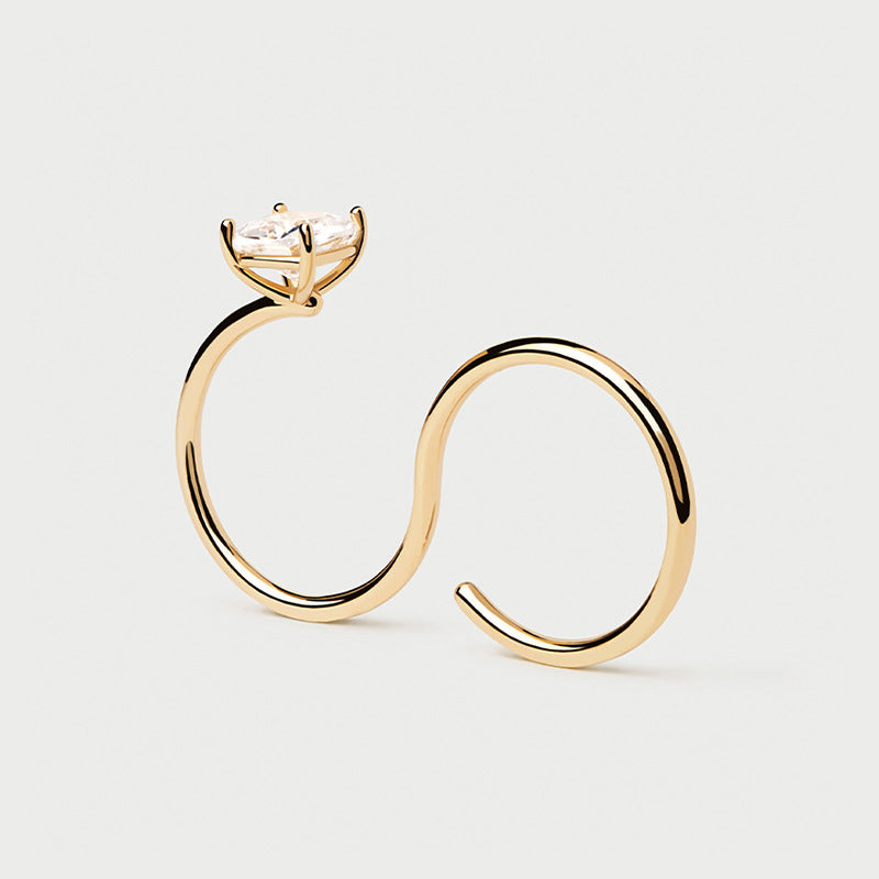 “Sleek Spark” S925 Sterling Silver Open Adjustable S-Curve Zircon Ring