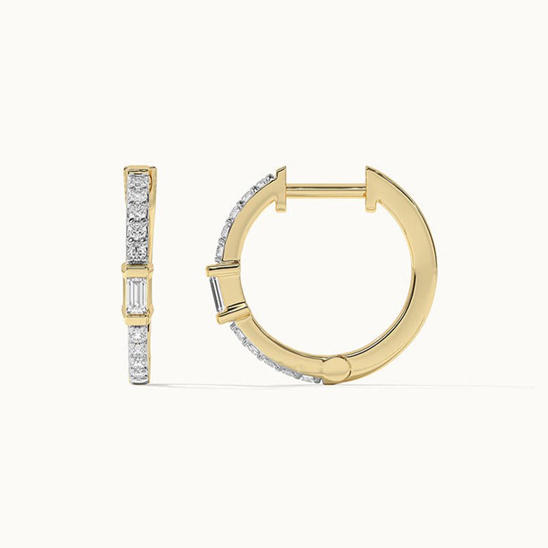 “Square Radiance” S925 Sterling Silver Pavé Square Hoop Earrings