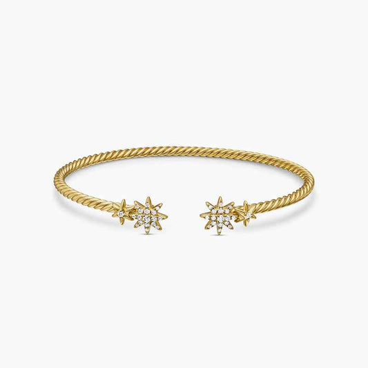 925 Sterling Silver Celestial Glow Starburst Twist Bangle Gold Platinum Plated