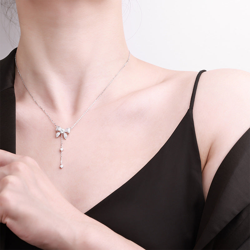 925 Sterling Silver Tassel Bow Necklace – Luminous Bow