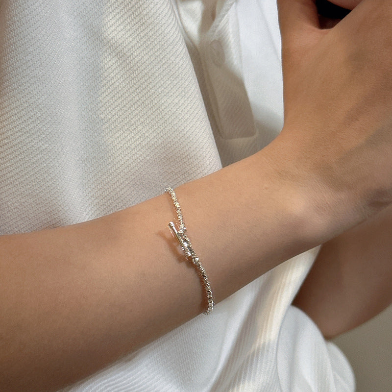 S925 Sterling Silver Silver Chunks Bracelet Textured Minimalist Beaded Chain Jewelry