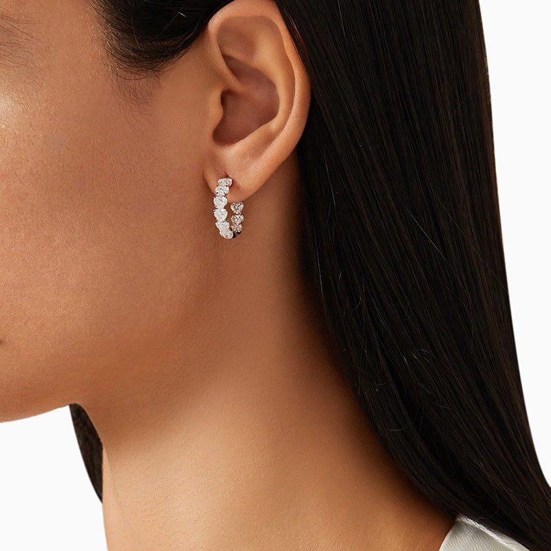 “Heartfall Spark” S925 Sterling Silver Heart Zircon Hoop Earrings