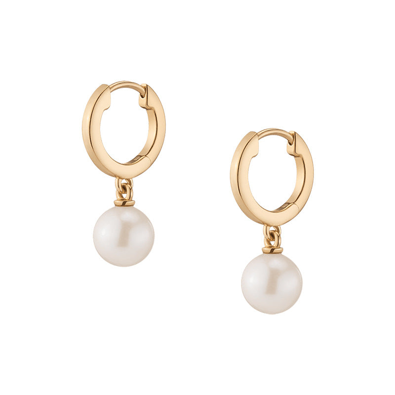 “Pearl Orbit” S925 Sterling Silver Pearl Huggie Hoop Earrings