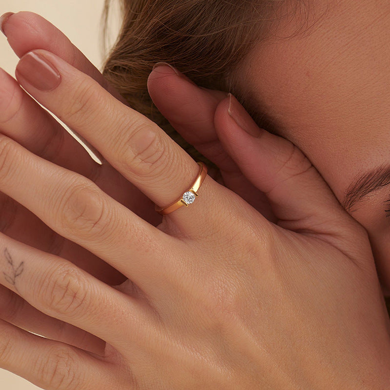 “Solitaire Wave” S925 Sterling Silver Open Adjustable Single Zircon Ring