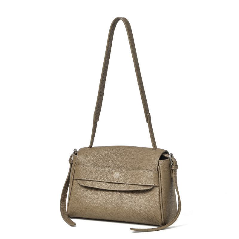 Women's Lychee-Grain Cowhide Flap Bag with Top Handle