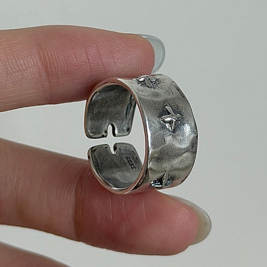 “Crossed Shadow” S925 Sterling Silver Open Adjustable Cross Ring