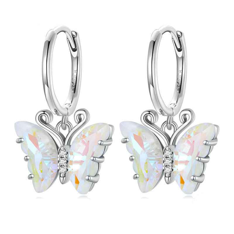925 Sterling Silver Iridescent Butterfly Necklace and Earrings Set