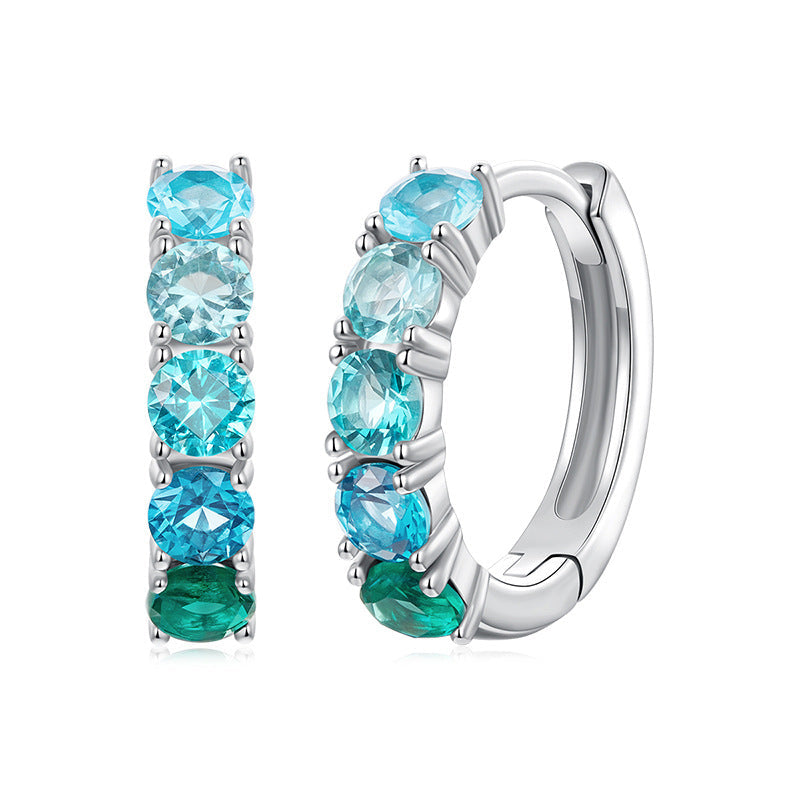 925 Sterling Silver Gradient Green Huggie Earrings