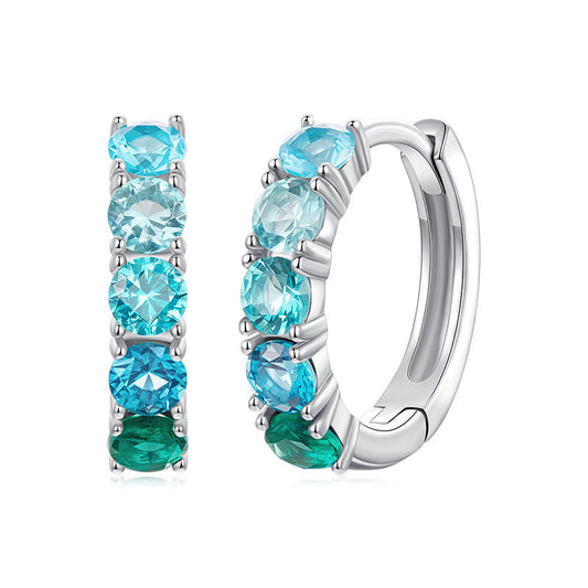 925 Sterling Silver Gradient Green Huggie Earrings